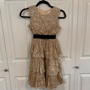 NWOT - Tahari Gold Sequin Tiered Kids Dress